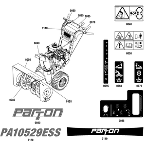 Decals Group Diagram and Parts List for 1696571-00-PAS10529ESS 2015 Briggs and Stratton Snow Blower